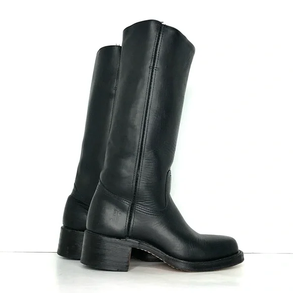 Frye 14L Campus Black Square Toe Pull On Riding Boots Women’s 6 Shoes - Picture 3 of 11